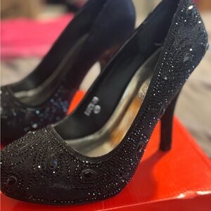 Elegant Black Embellished Heels